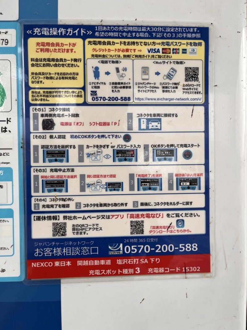 ジャパンチャージネットワークのビジター充電の案内表示